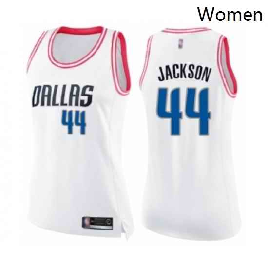 Womens Dallas Mavericks 44 Justin Jackson Swingman White Pink Fashion Basketball Jersey